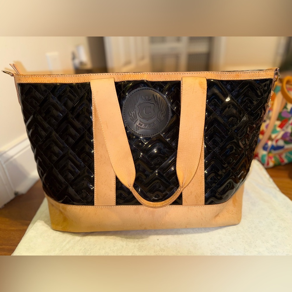 Consuela Black and Tan Quilted Tote Bag
